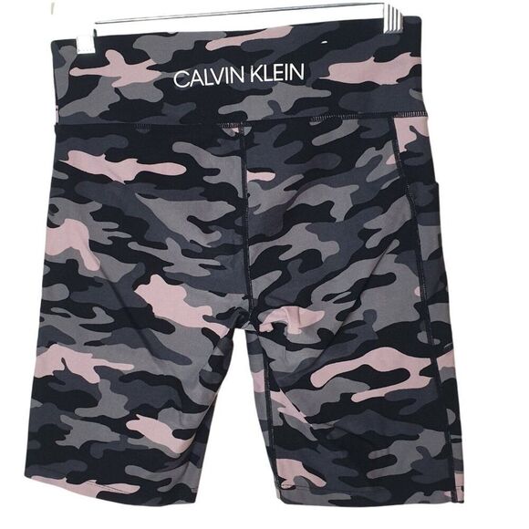 Calvin Klein Womens Athletic Shorts M Camo Print Biker Pockets Spandex Yoga - Picture 3 of 8